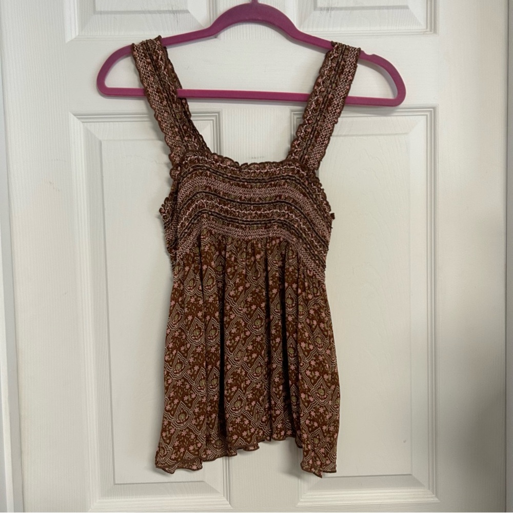Cinnamon‎ Girl Hawaii Smocked Sleeveless Top Girls 9/10 Brown Floral